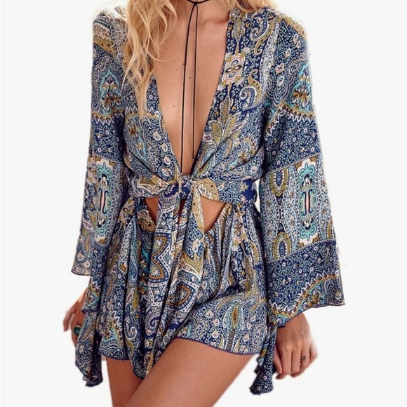 Pants - Bohemian Blue Paisley Romper
